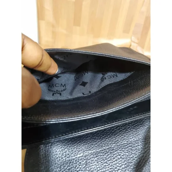 Authentic MCM Black Leather Studded Flap Shoulder Bag